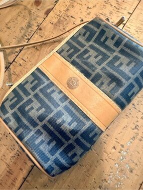 Fendi Black Monogram Canvas Crossbody with Tan Leather Trim